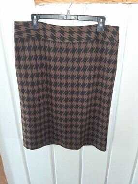 Charter Club Brown & Black Houndstooth Plaid Pencil Skirt Sz 14